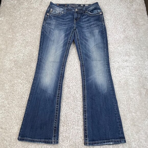 Miss Me Mid Rise Easy Boot Jean Embroidered Studded Flap Pockets Womens 28x30 - Picture 2 of 10